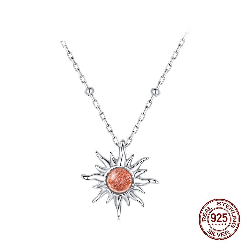 S925 Sterling Silver Sun Men's And Women's Light Sunstone Lucky Necklace Clavicle Chain