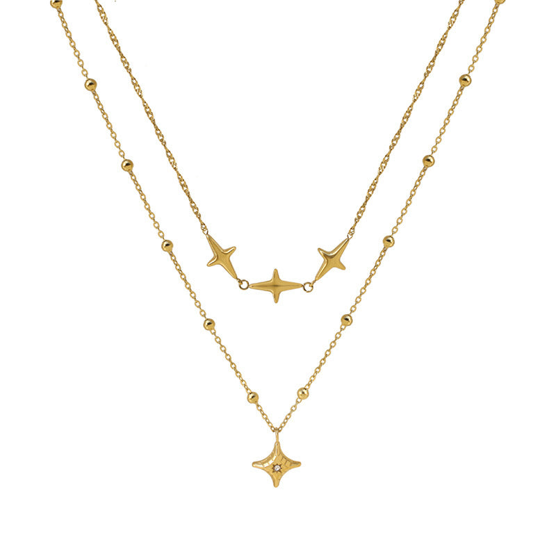 Womens Stylish Double-Layer Stainless Steel Necklace
