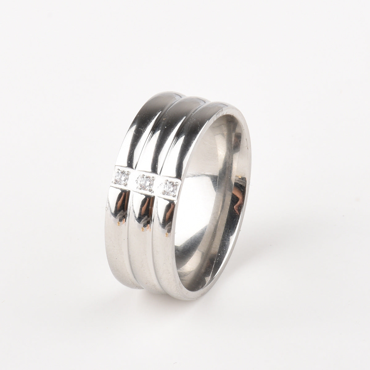 Micro-pave Three-zirconia Expertly Crafted Titanium Steel Ring