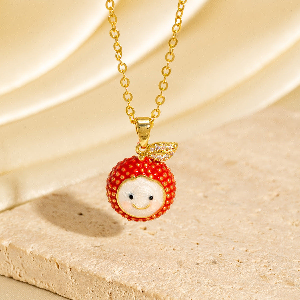 Creative Personalized Oil-drip Diamond-encrusted Lychee Necklace