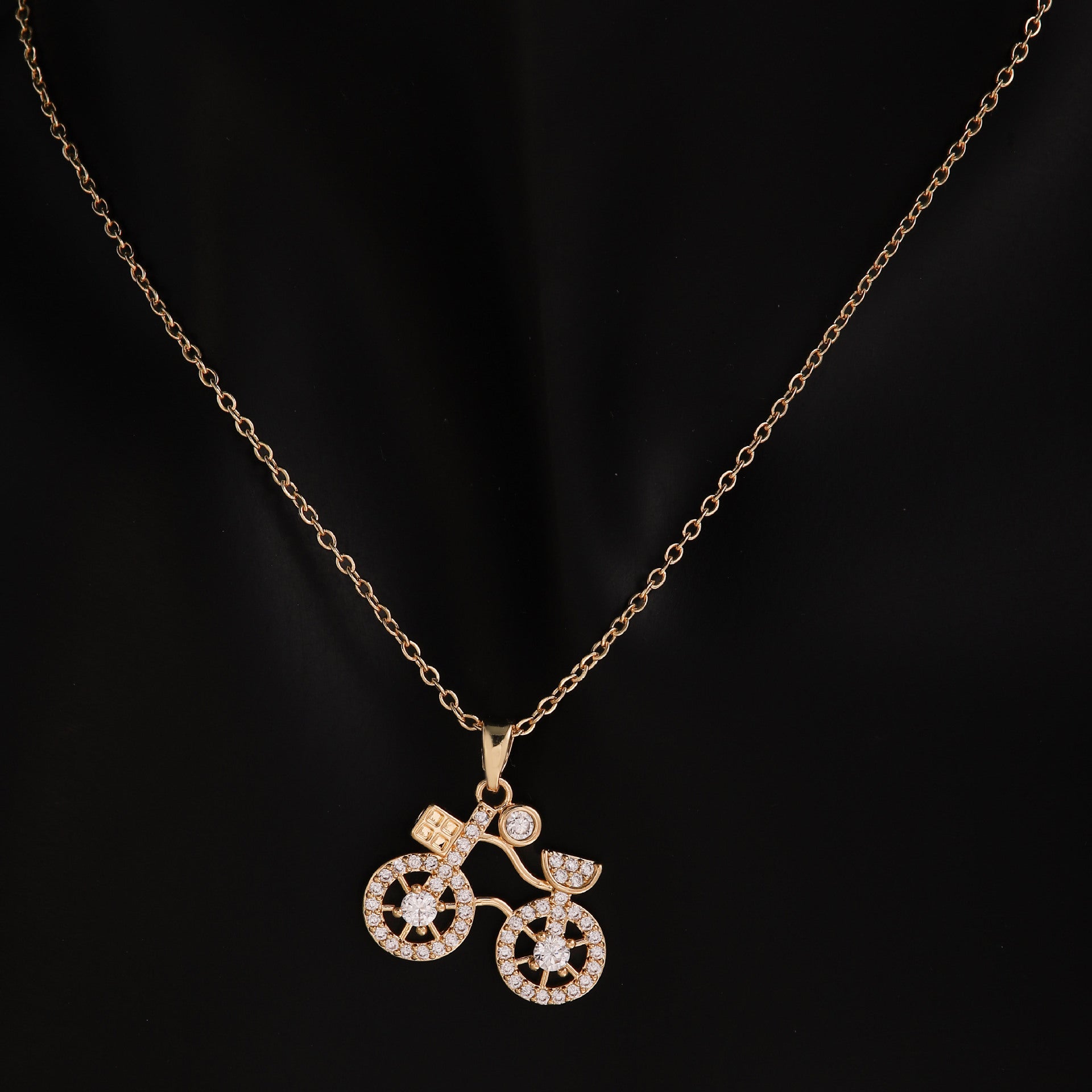 Bicycle-shaped Copper Pendant Necklace With Zircon Embellishments