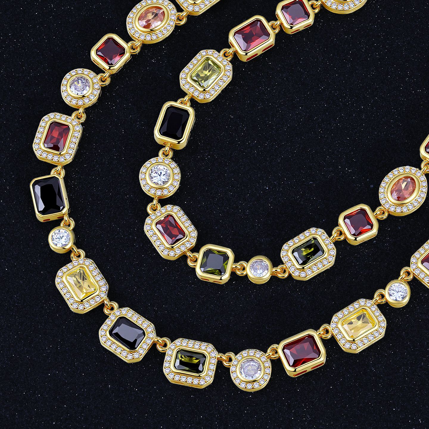 Hip-Hop Colorful Gemstone Womens Jewelry Necklace