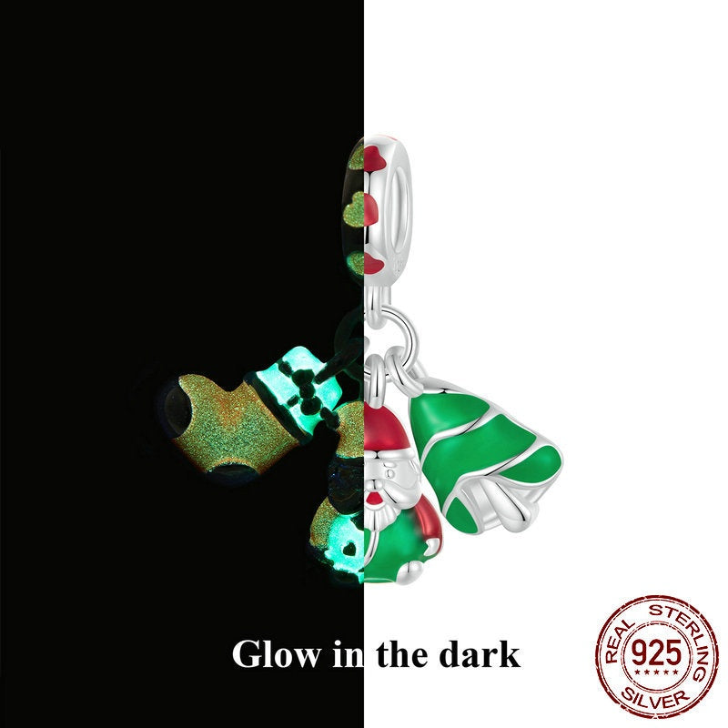 Luminous Santa Claus Diy Bracelet S925 Sterling Silver Beads