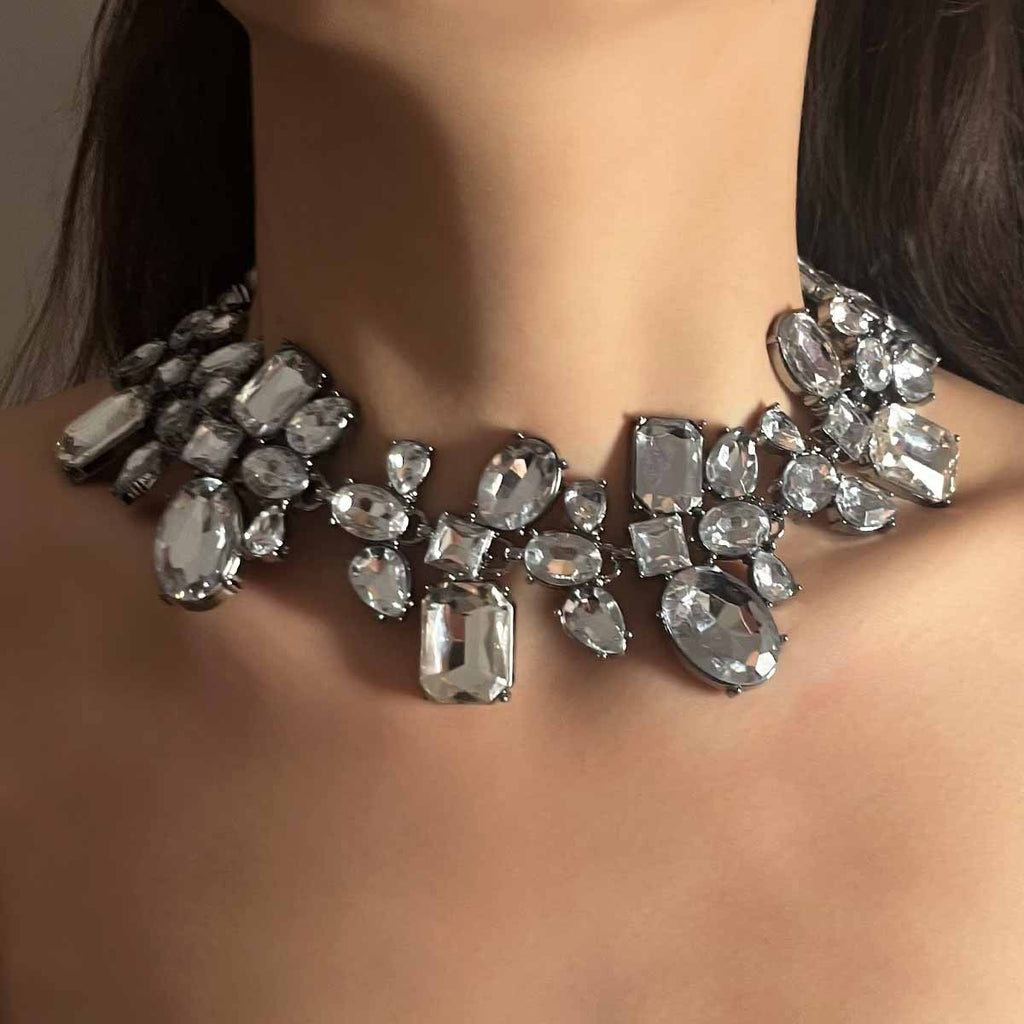 Womens Irregular Geometric Rhinestone Necklace