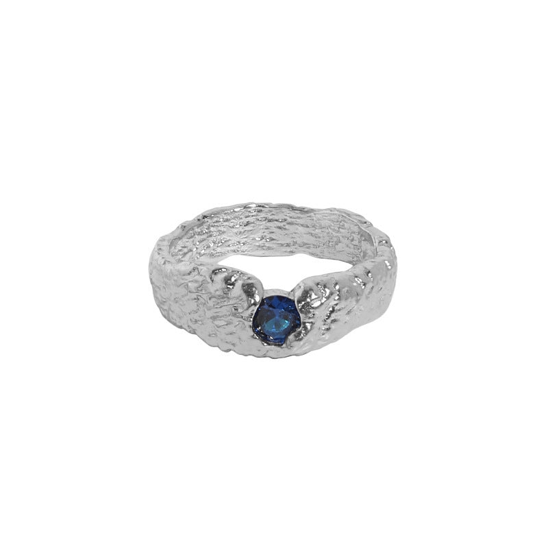Ins Micro-pave Zircon Textured Sterling Silver Ring For Women
