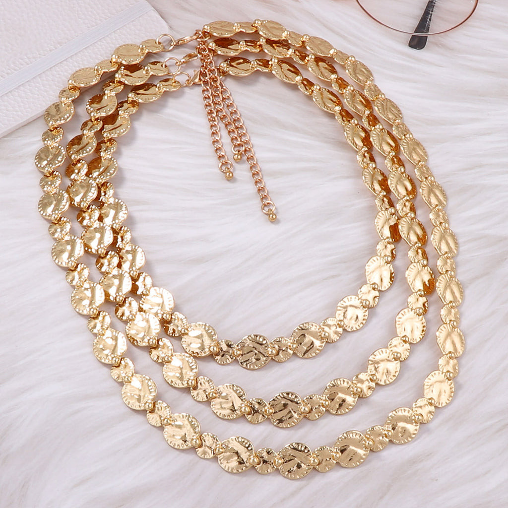 Bold Fashionable And Versatile Alloy Layered Badge And Coin Necklace With A Multi-layered High-end Design