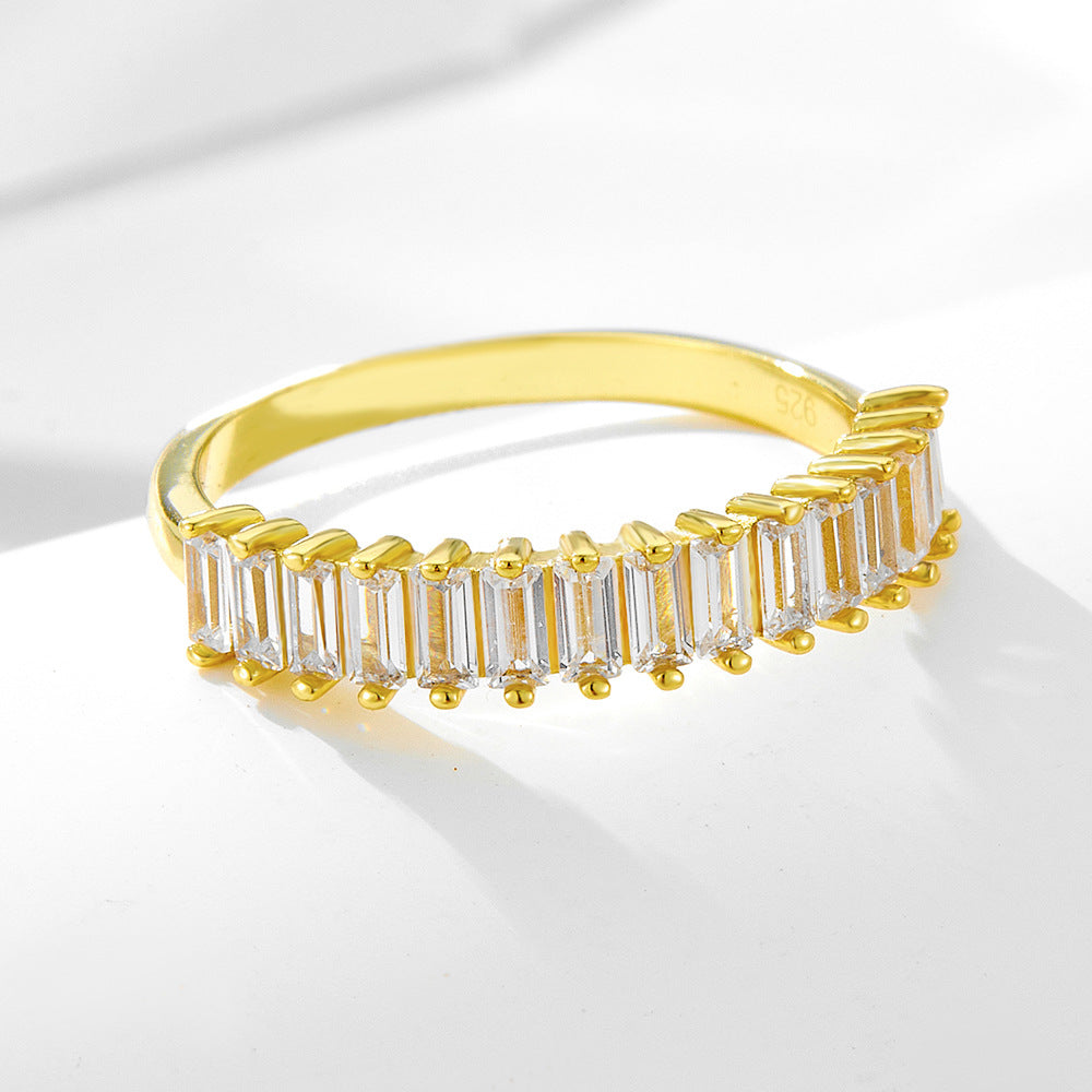 New Women's 925 Sterling Silver Rectangular Zircon Ring
