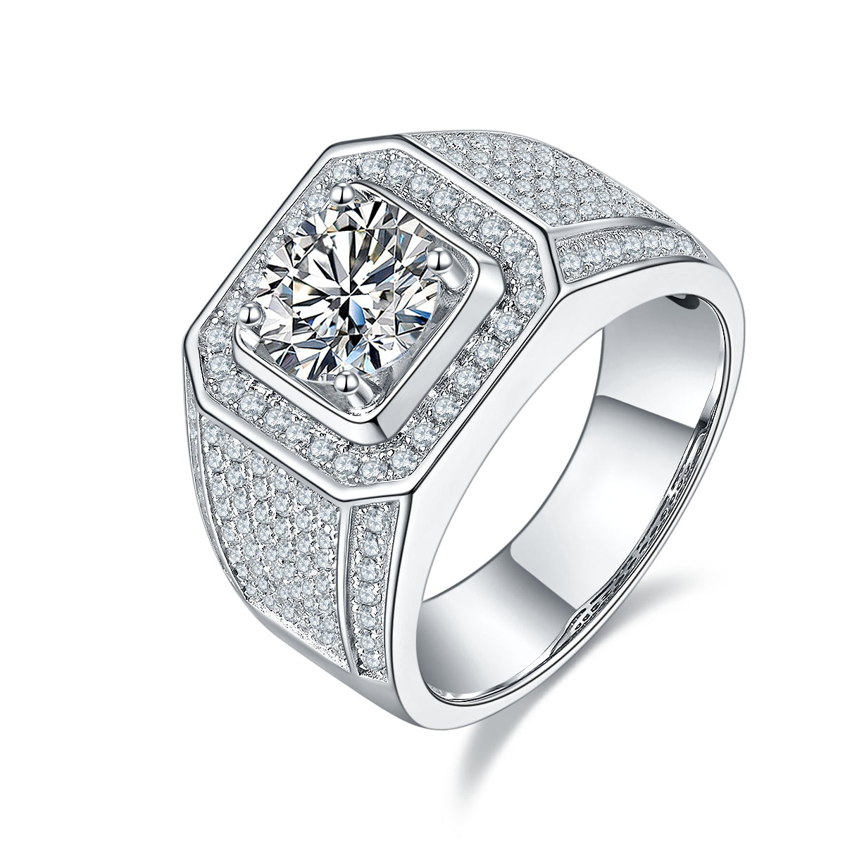 Men's 1-carat Luxury And Fashionable Light Luxury Jewelry Silver Ring Set With Top-quality Moissanite, S925 Silver-plated Platinum