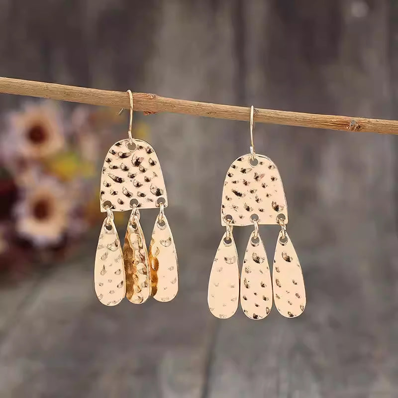 Fashionable Personalized Gold Alloy Earrings With A Handcrafted Textured Finish