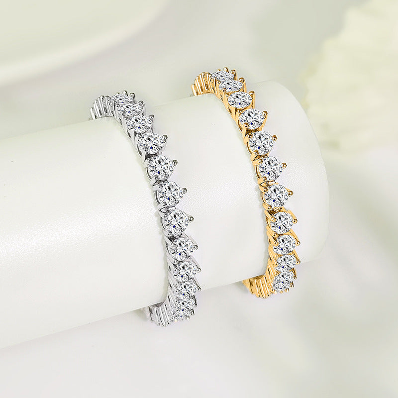 Womens Three-claw Tennis Bracelet With Copper Plating And Zircon Inlays