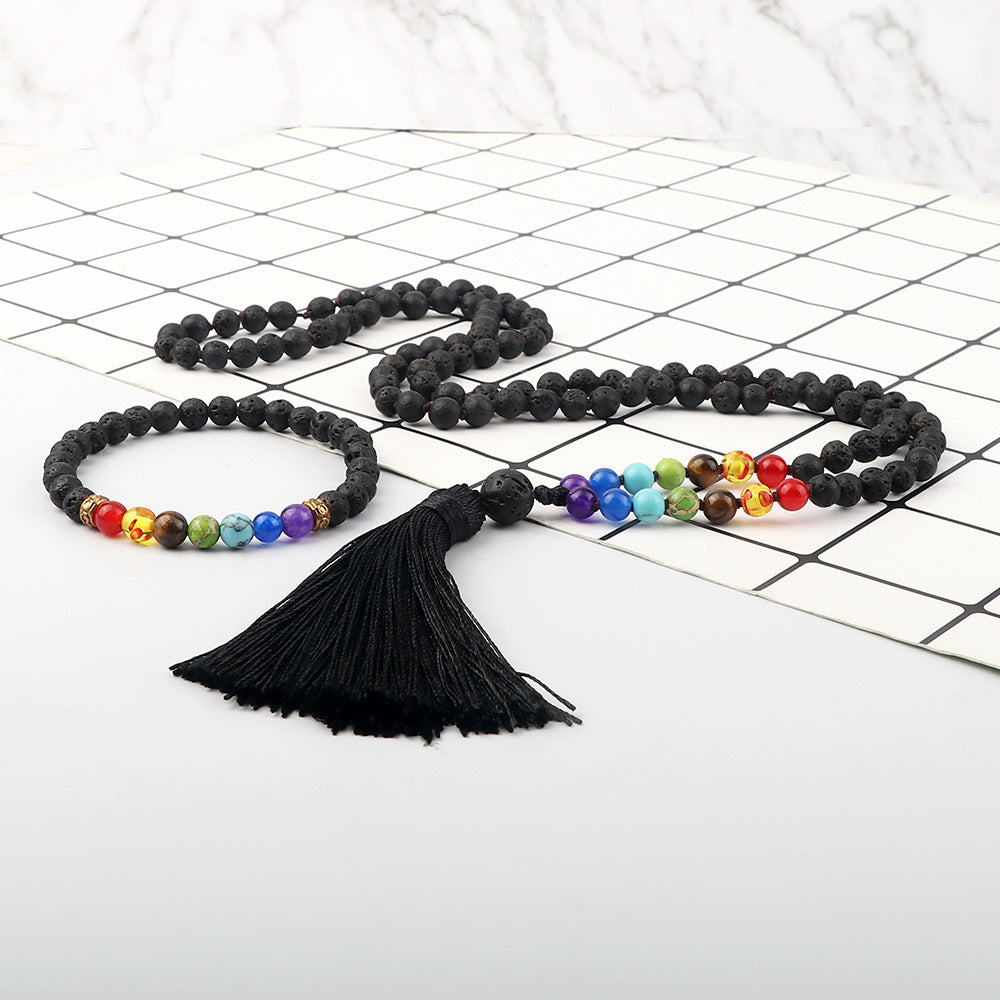 Knotted Tassel Necklace With Alloy Pendant And Hand Cord
