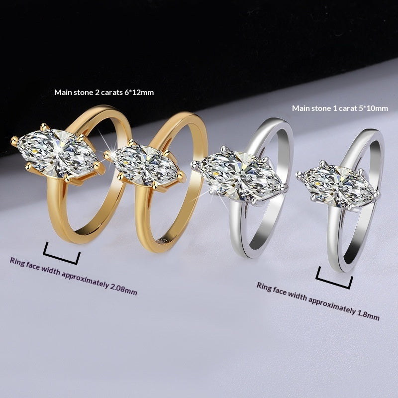 Silver Moissanite Marquise Ring Simple And Stylish