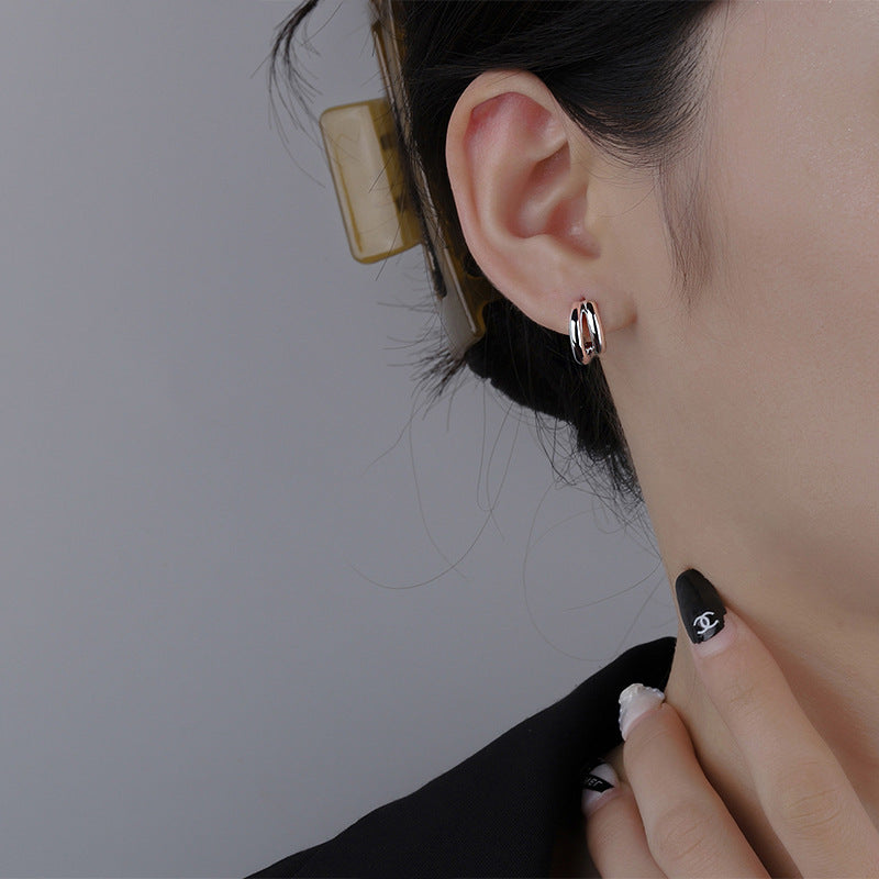 Unisex Sterling Silver Double-layer Hollow-out Line Earrings