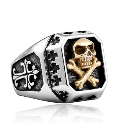 Personalized Punk Skull And Cross Titanium Steel Ring