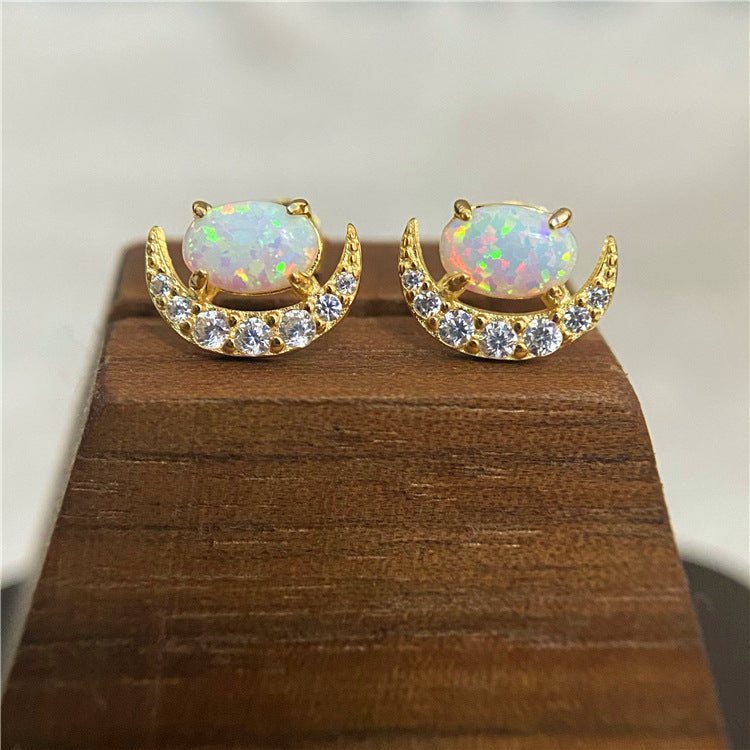Womens Stylish And Delicate Moon-inlaid Clip-on Earrings
