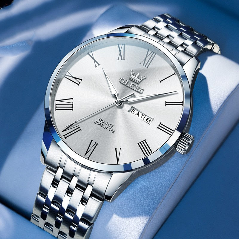 Men's Business Roman Scale Steel Belt Quartz Watch