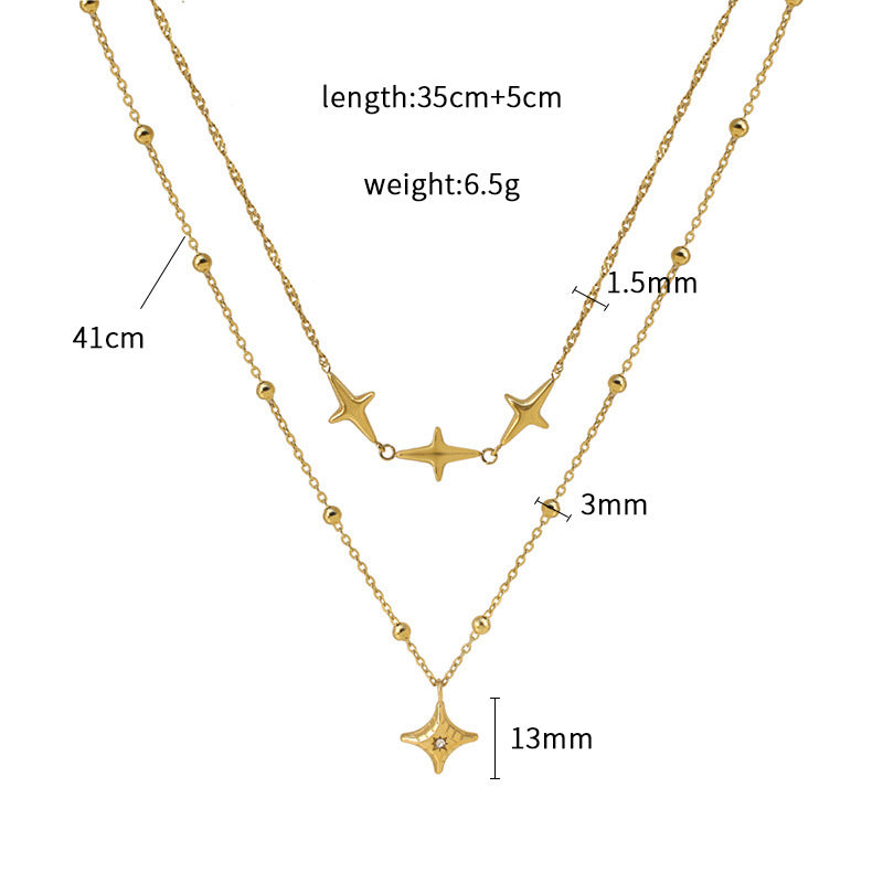 Womens Stylish Double-Layer Stainless Steel Necklace