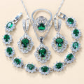 Garnet Cubic Zirconia Earrings Pendant Necklace Bracelet Ring Gift 4 PCs Set