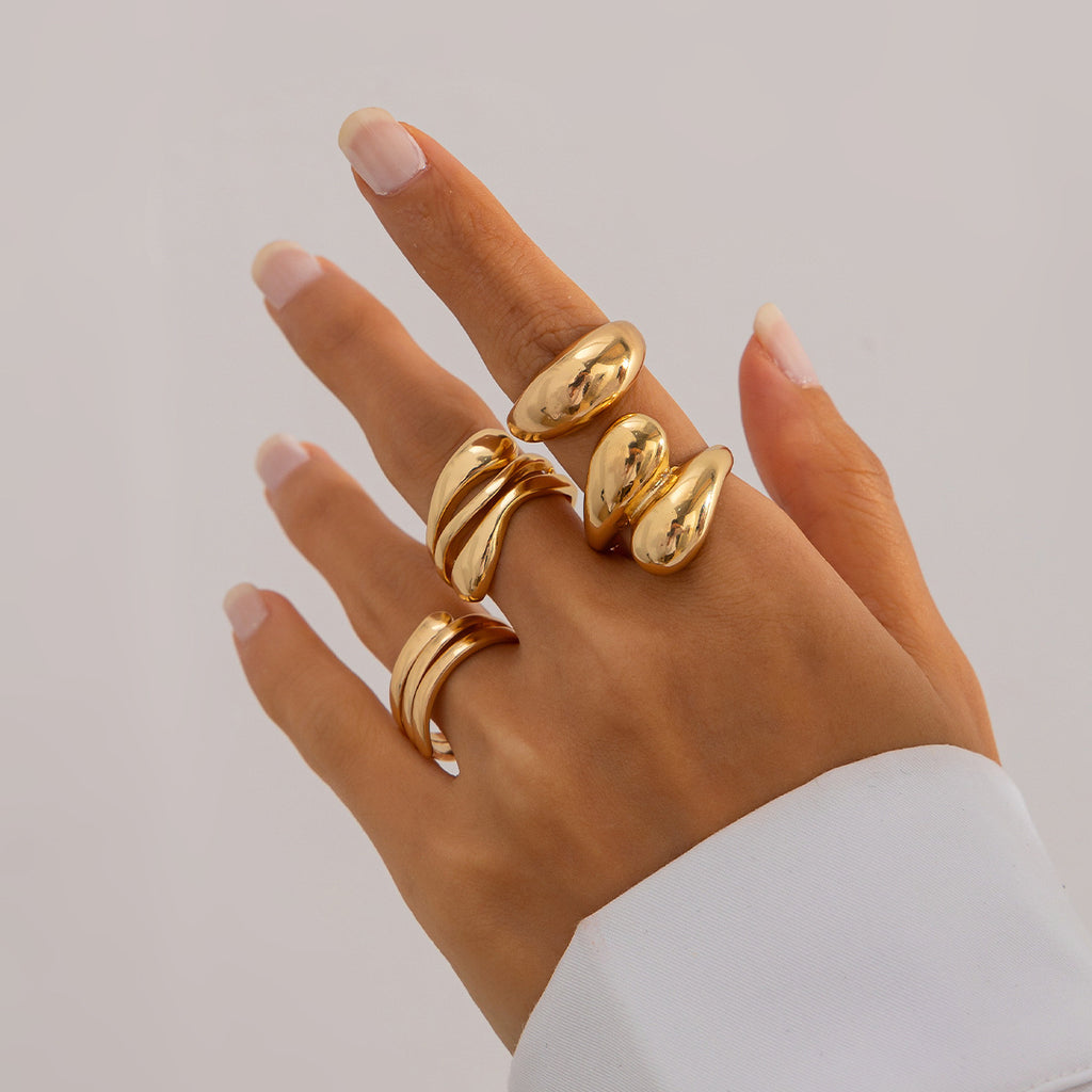 Geometric Vintage Irregular Alloy Ring Set With Unique-Shaped Pearls