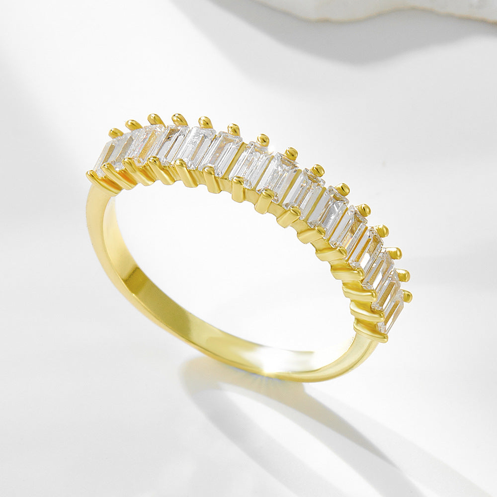 New Women's 925 Sterling Silver Rectangular Zircon Ring