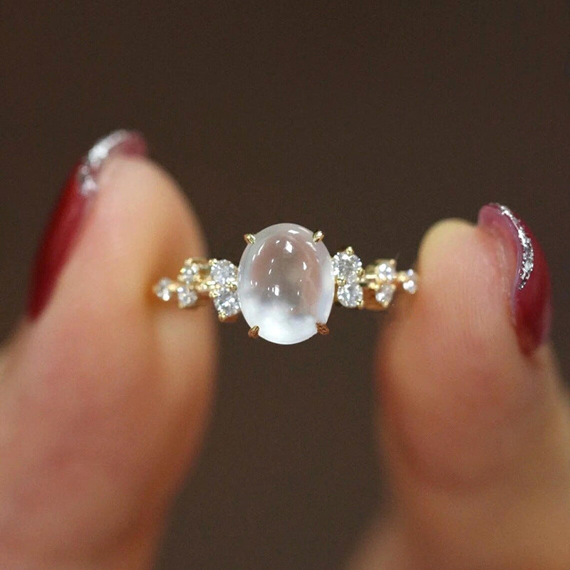 Moonstone Light-Luxury French Court-Style Geometric Ring For Women