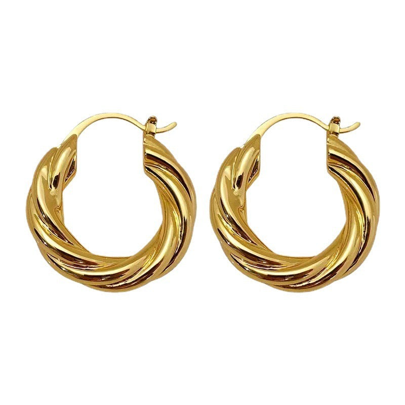 Retro Minimalist Design Gold Cable-knit Chunky Earrings
