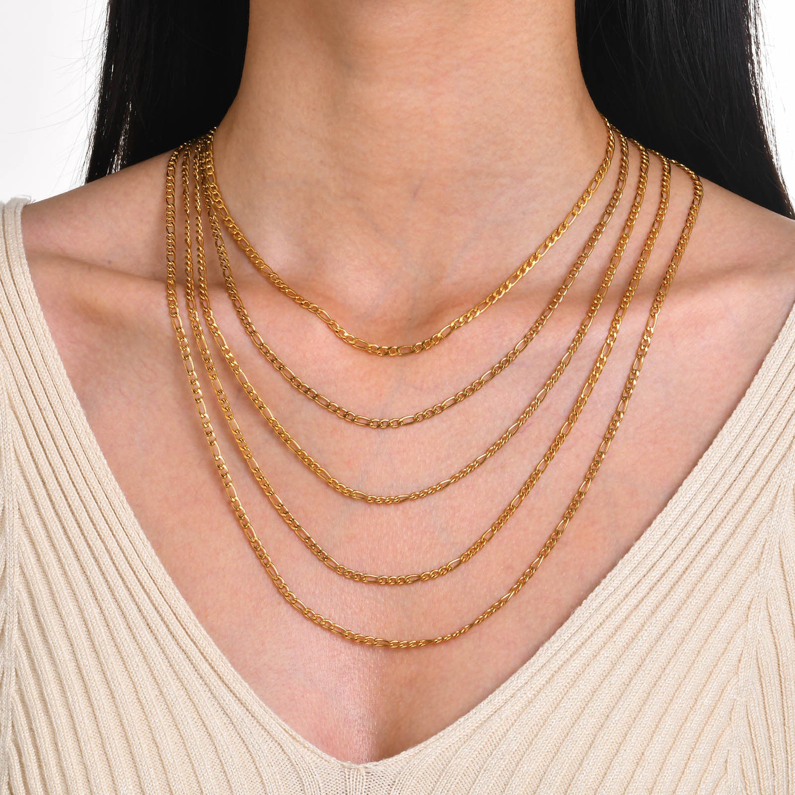 Stainless Steel 13-link Chain Gold Womens Necklace