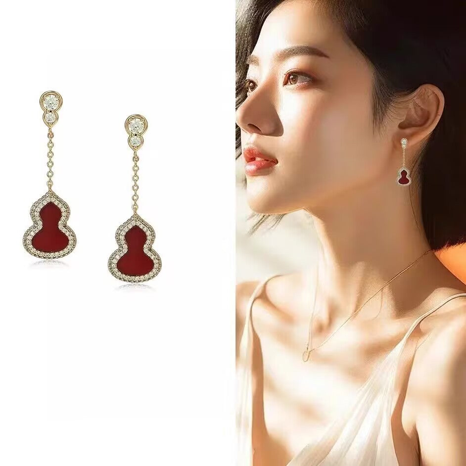 Zircon Gourd White Fritillaria Red Agate Earrings