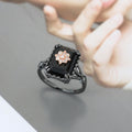 Square Black Onyx Ring With Diamond-encrusted Flower Design