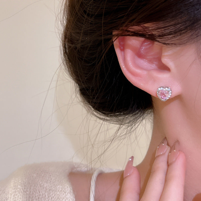 Heart-shaped Zircon Stud Earrings For Women