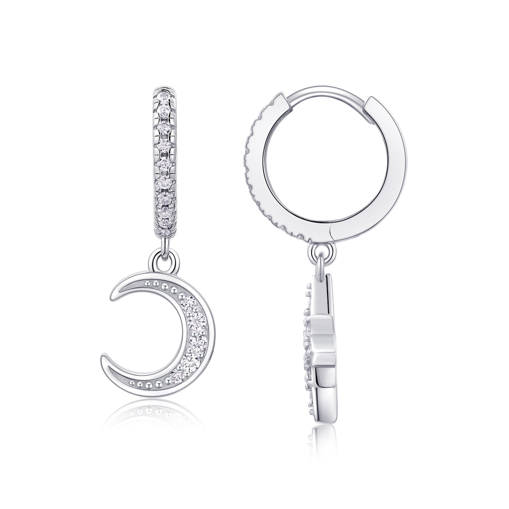 Star And Moon In Harmony - Earrings Set With Top-quality Moissanite S925, Silver And Platinum-plated Stud Earrings, A Fashionable And Trendy Accessory That Can Be Tested With A Diamond Pen.