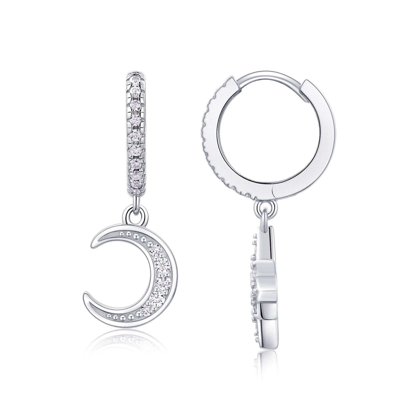 Star And Moon In Harmony - Earrings Set With Top-quality Moissanite S925, Silver And Platinum-plated Stud Earrings, A Fashionable And Trendy Accessory That Can Be Tested With A Diamond Pen.