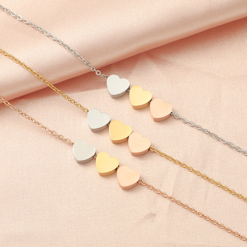 Fashionable Minimalist Personalized Three-Color Peach Heart Pendant Necklace With String