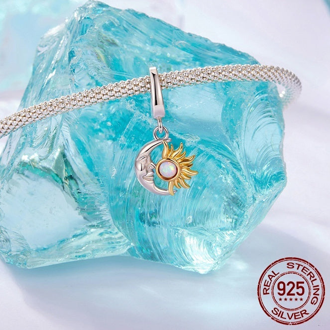 S925 Silver Opal Sun Moon Opening And Closing Buckle Pendant Parts