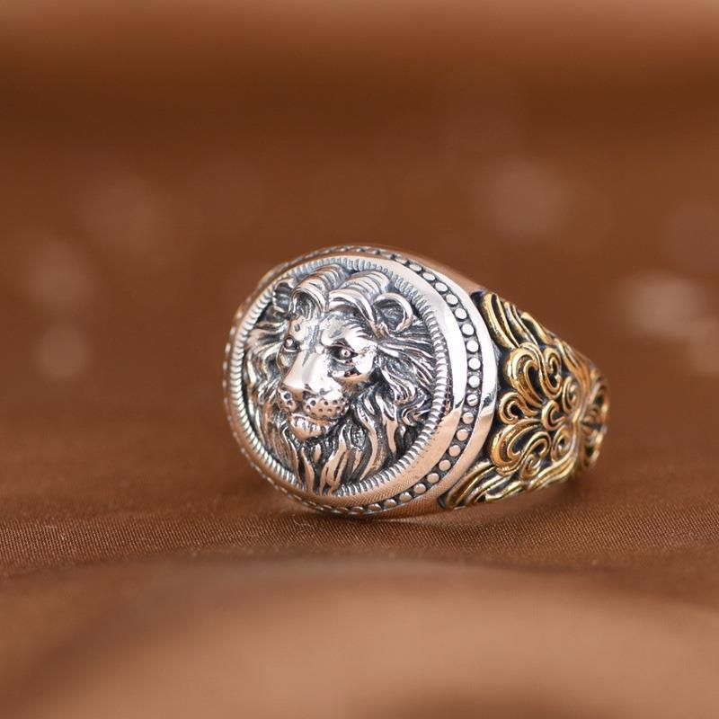 Men's Retro Gold Wisteria Lion Ring