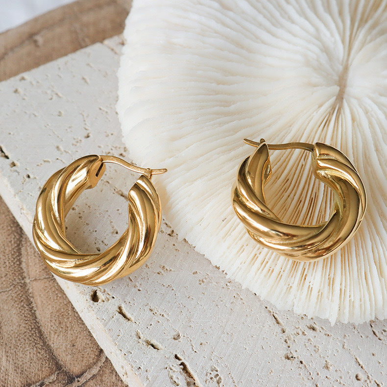 Retro Minimalist Design Gold Cable-knit Chunky Earrings
