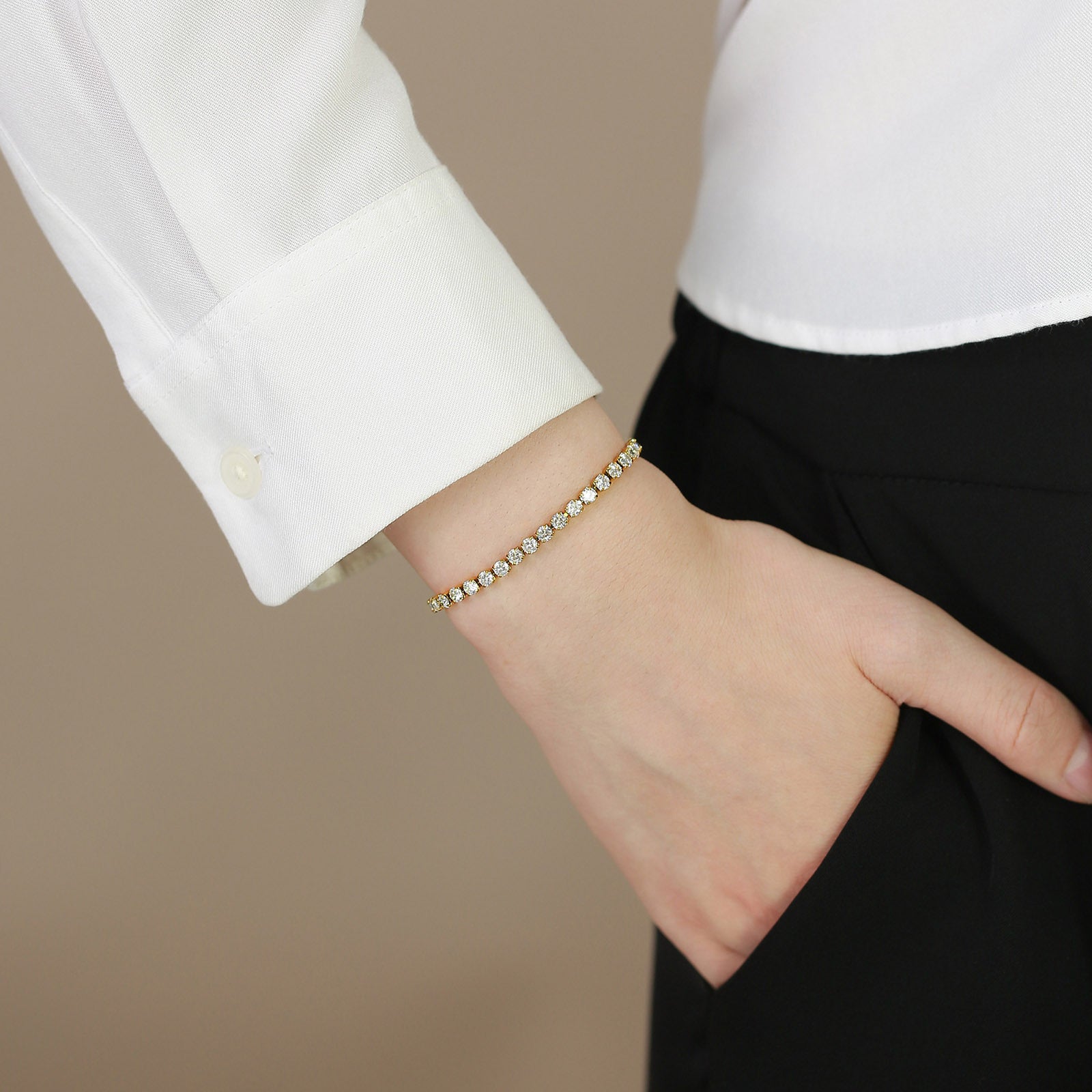 Stainless Steel Zirconia Chain Tennis Bracelet