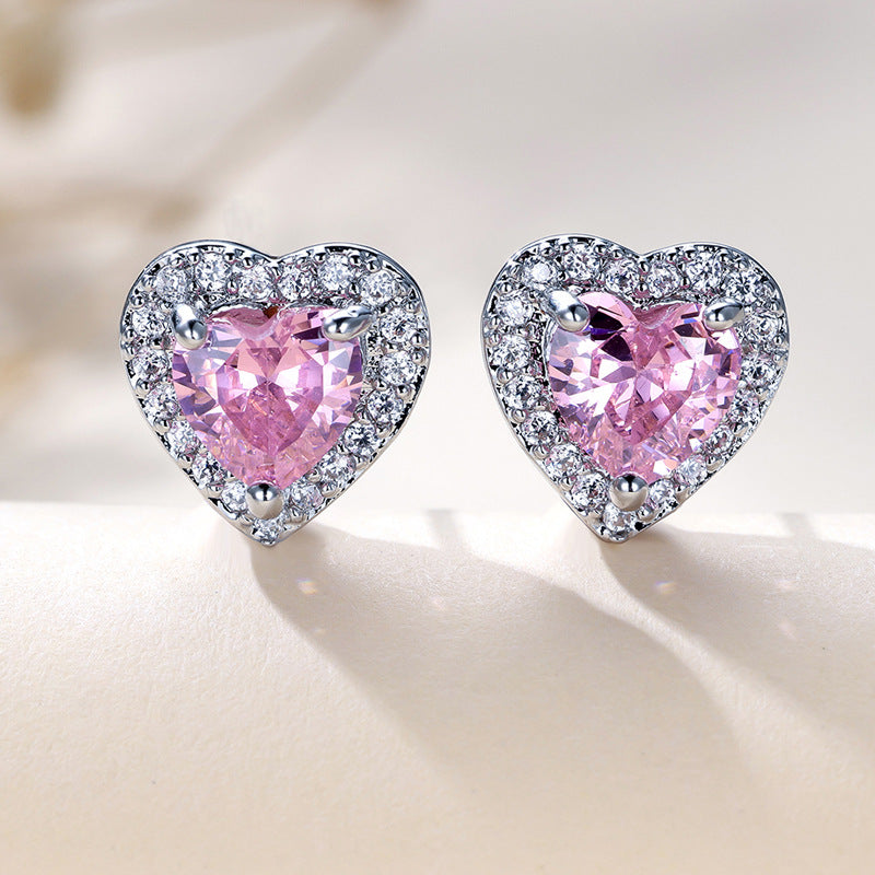 Heart-shaped Zircon Stud Earrings For Women