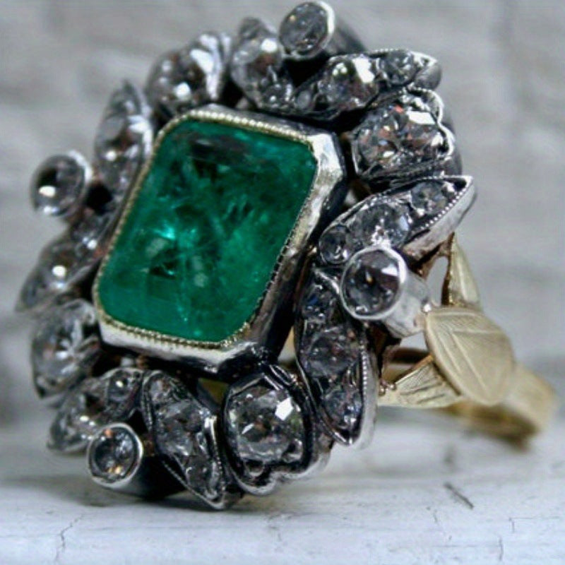 Luxurious Emerald Two-Tone Gold-Plated Ring