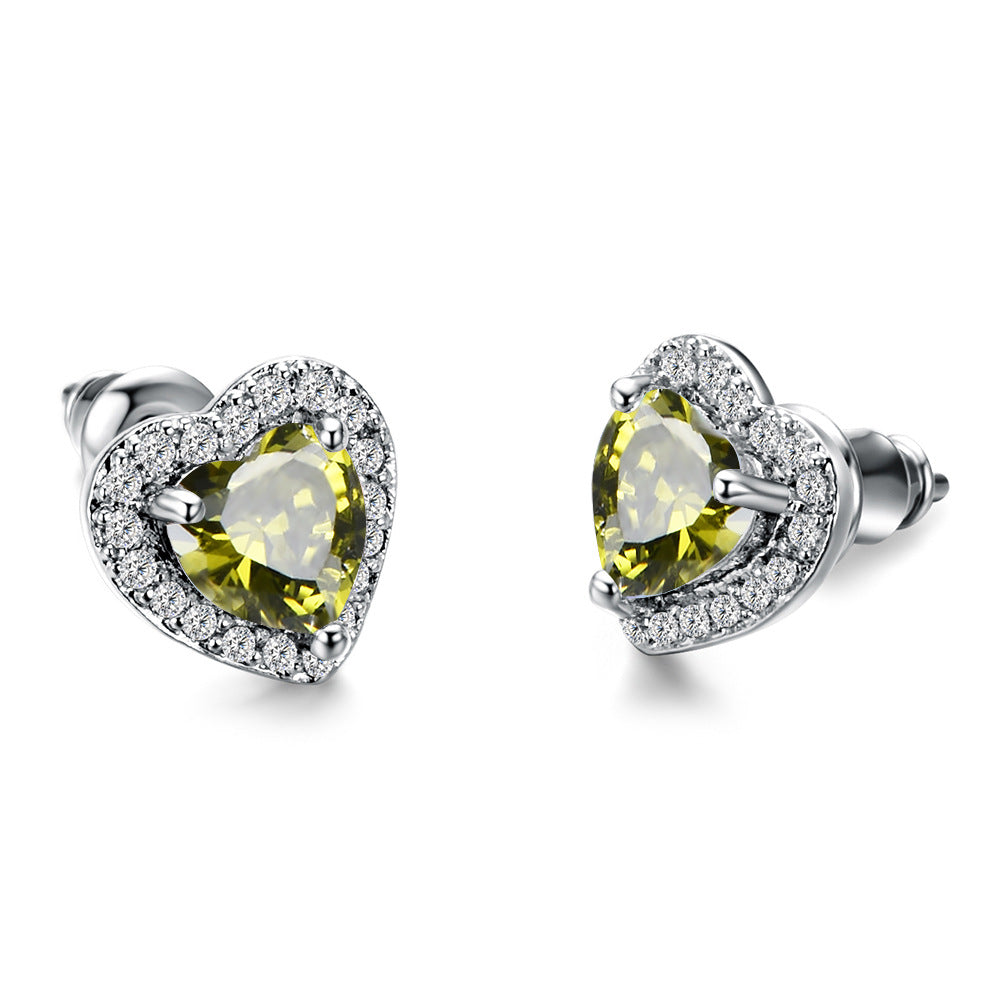 Heart-shaped Zircon Stud Earrings For Women