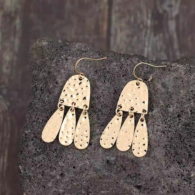 Fashionable Personalized Gold Alloy Earrings With A Handcrafted Textured Finish