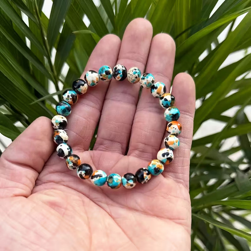 Handmade Elastic Bracelet With Colorful Turquoise Beads