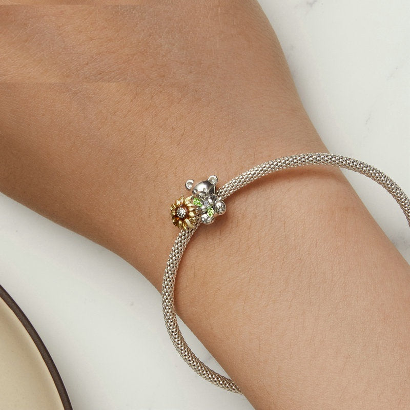Original Cute Bear Sunflower Diy Beaded 925 Sterling Silver