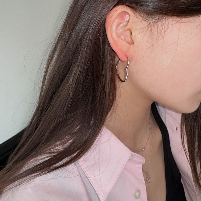 Simple, Versatile Plain Hoop Heart Earrings For Women