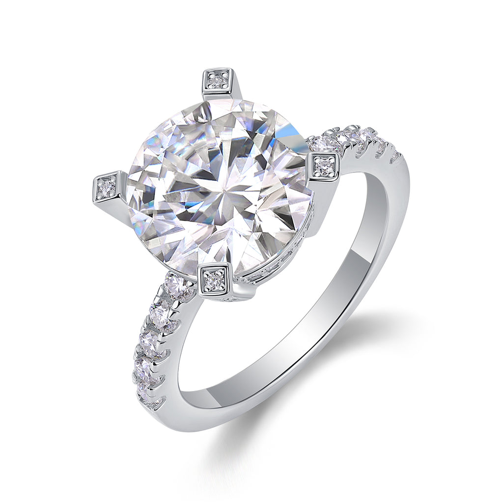 Radiant - Set With 5-carat Top-quality Moissan S925 Silver And Gold-plated Diamond Wedding Ring. The Ring Can Be Inspected With A Diamond Pen