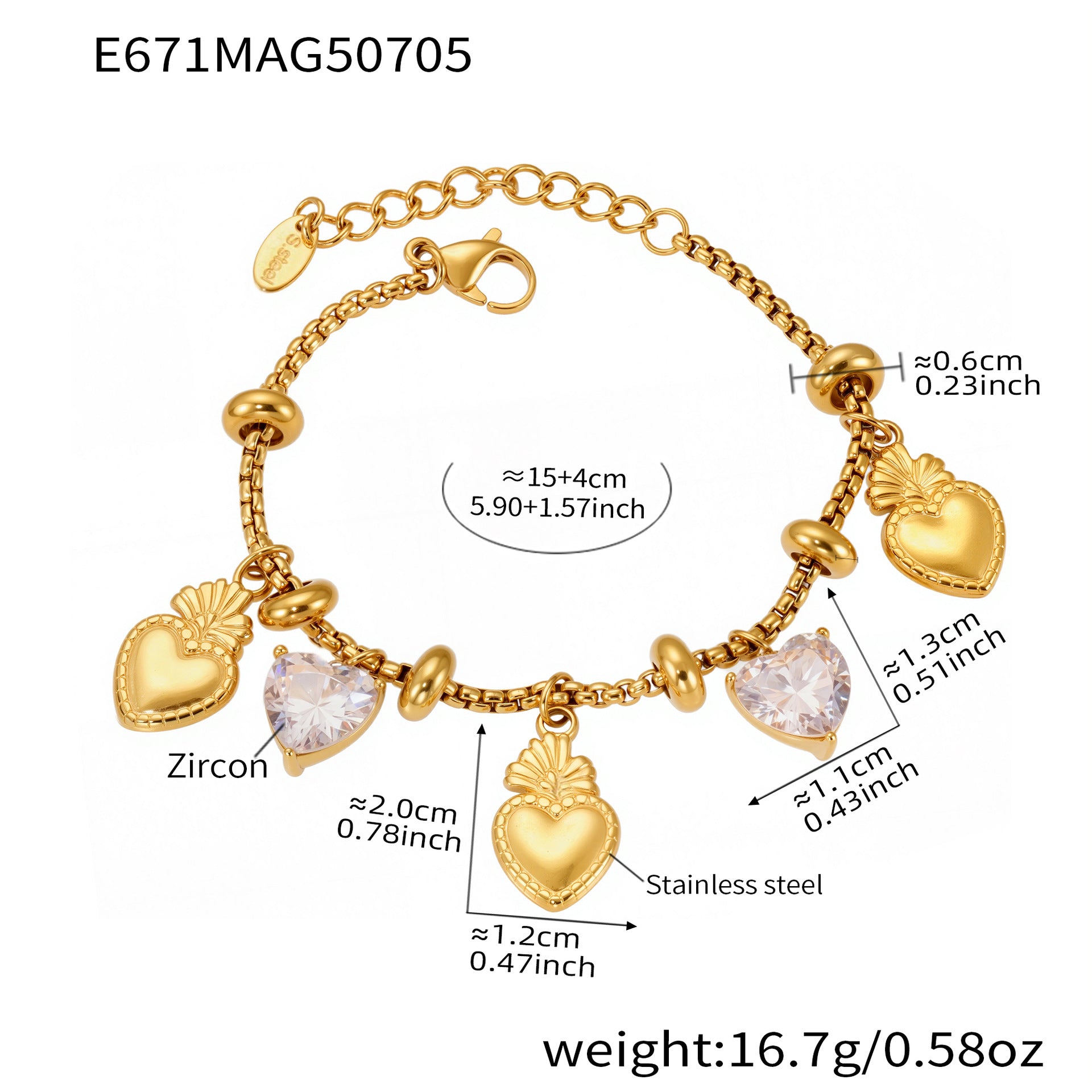 Ferris Wheel Heart Tassel Solitaire Bracelet