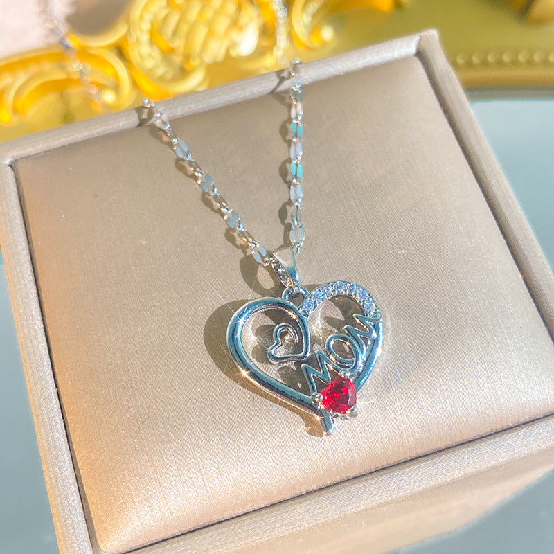 Letter Red Diamond Heart Necklace For Mom