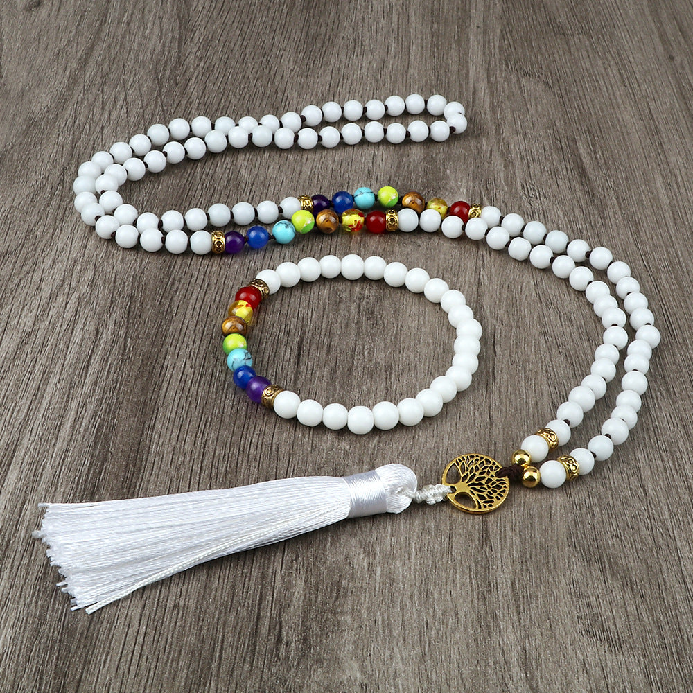 Knotted Tassel Necklace With Alloy Pendant And Hand Cord