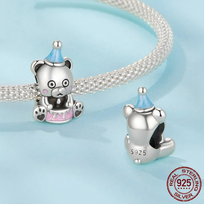 Birthday Cake Bear Diy Bracelet String Beads S925 Sterling Silver Beads