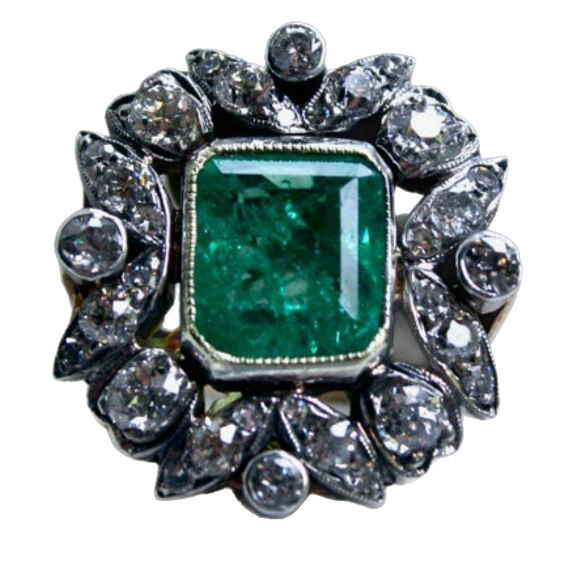 Luxurious Emerald Two-Tone Gold-Plated Ring